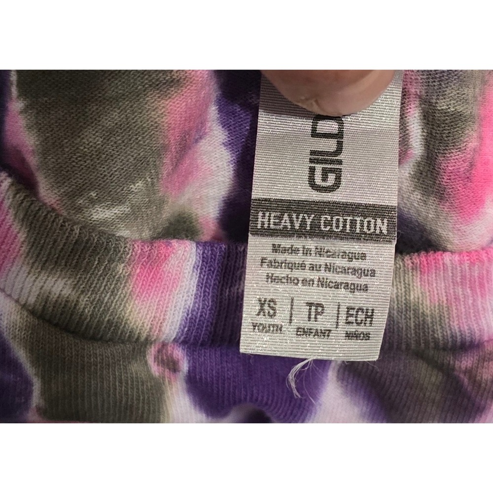 Gildan Youth XS Tie Dye T-Shirt Pink Purple Grey Heavy Cotton Short Sleeve Tee - Picture 3 of 3